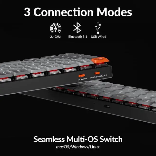 Alt view image 3 of 7 - Keychron K17 Max 96% Layout QMK/Launcher Ultra-Slim Wireless/Type-C Wired Mechanical Keyboard with White LED Backlit, Low-Profile Gateron Mechanical Red Switch Compatible with Mac Windows Linux