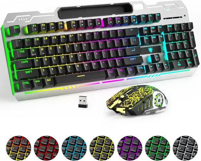 Main image of Wireless Gaming Keyboard and Mouse Combo, RGB Backlit Rechargeable 2000 mAh Battery, Mechanical Feel Anti-ghosting Keyboard + 6D 4800DPI Mice for PC Gamer