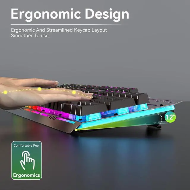 Alt view image 4 of 6 - Wireless Gaming Keyboard and Mouse Combo, RGB Backlit Rechargeable 2000 mAh Battery, Mechanical Feel Anti-ghosting Keyboard + 6D 4800DPI Mice for PC Gamer