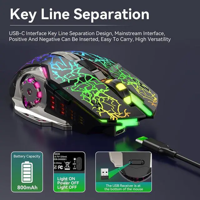 Alt view image 5 of 6 - Wireless Gaming Keyboard and Mouse Combo, RGB Backlit Rechargeable 2000 mAh Battery, Mechanical Feel Anti-ghosting Keyboard + 6D 4800DPI Mice for PC Gamer