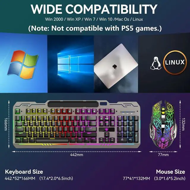Alt view image 6 of 6 - Wireless Gaming Keyboard and Mouse Combo, RGB Backlit Rechargeable 2000 mAh Battery, Mechanical Feel Anti-ghosting Keyboard + 6D 4800DPI Mice for PC Gamer