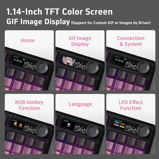 Alt view image 7 of 7 - NACODEX Ajazz AK980 Pink Gaming Machanical Keyboard Gift Switch Full Size RGB Gasket Mount 8000mAh Triple Modes Custom Keyboard with Five Layer Pad | Knob Control