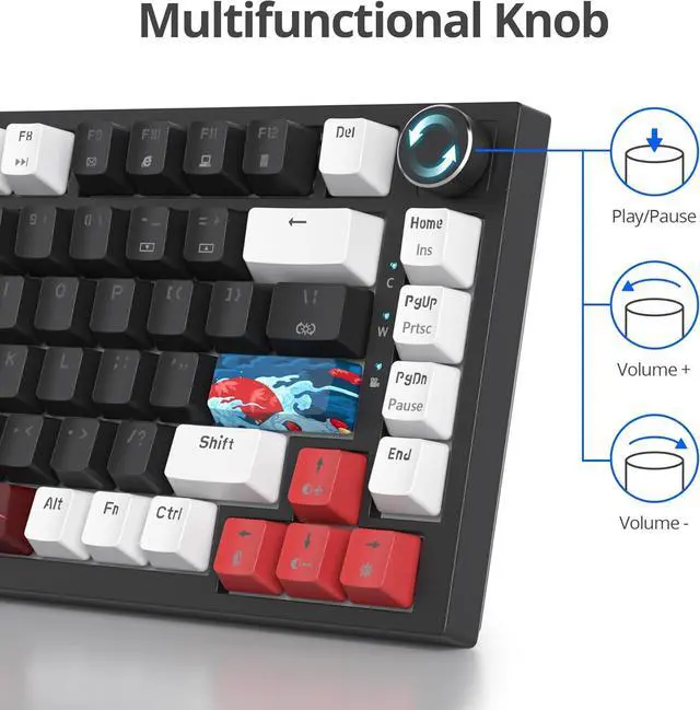 Alt view image 5 of 6 - Guffercty kred 75% Gasket Mounted Gaming Keyboard Hot Swappable, 82 Key RGB Backlit Wired TKL Mechanical Keyboard with Knob & Programmable Macros, Custom Linear Switch for MAC Win (82 Black)