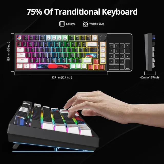Alt view image 6 of 6 - Guffercty kred 75% Gasket Mounted Gaming Keyboard Hot Swappable, 82 Key RGB Backlit Wired TKL Mechanical Keyboard with Knob & Programmable Macros, Custom Linear Switch for MAC Win (82 Black)