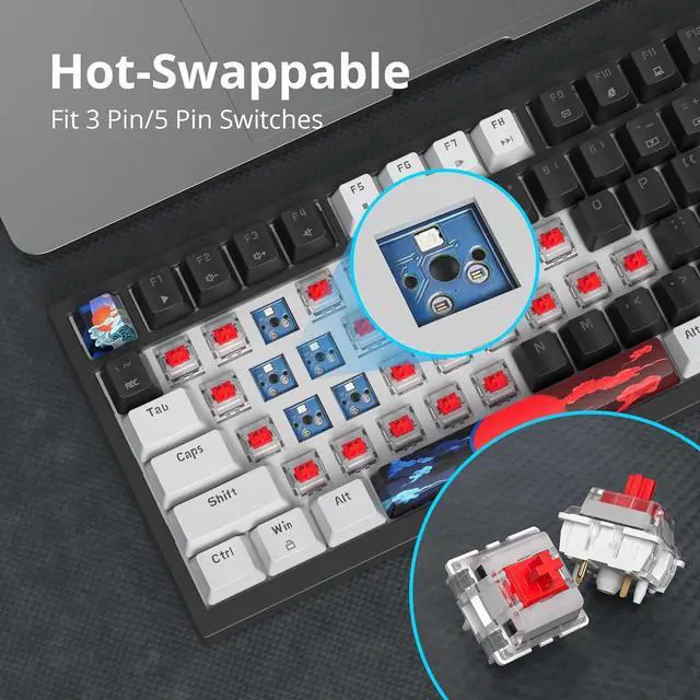 Alt view image 4 of 6 - Guffercty kred 75% Gasket Mounted Gaming Keyboard Hot Swappable, 82 Key RGB Backlit Wired TKL Mechanical Keyboard with Knob & Programmable Macros, Custom Linear Switch for MAC Win (82 Black)