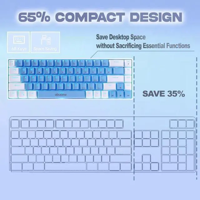 Alt view image 4 of 6 - abucow 60% Mechanical Gaming Keyboard, Red Switch Wired Compact Keyboard with Blue Backlight, Swappable Blue White Keycaps, for Windows/Mac