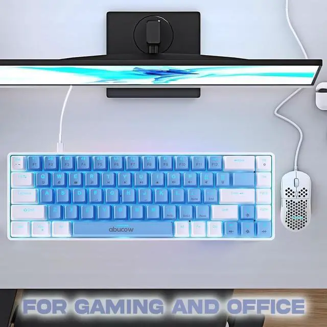 Alt view image 6 of 6 - abucow 60% Mechanical Gaming Keyboard, Red Switch Wired Compact Keyboard with Blue Backlight, Swappable Blue White Keycaps, for Windows/Mac