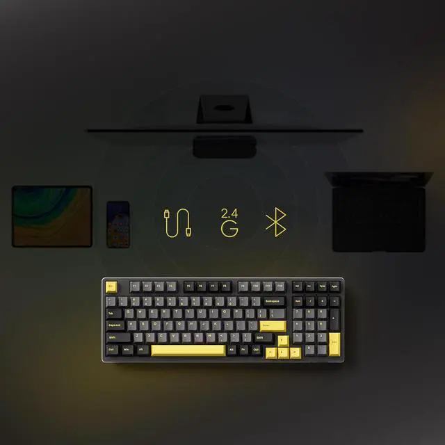 Alt view image 3 of 7 - Akko 3098B Hot-swappable Mechanical Keyboard with RGB Backlight, PBT Keycaps, Black&Gold Creamy Gaming Keyboard with Number Pad Software for Mac & Win