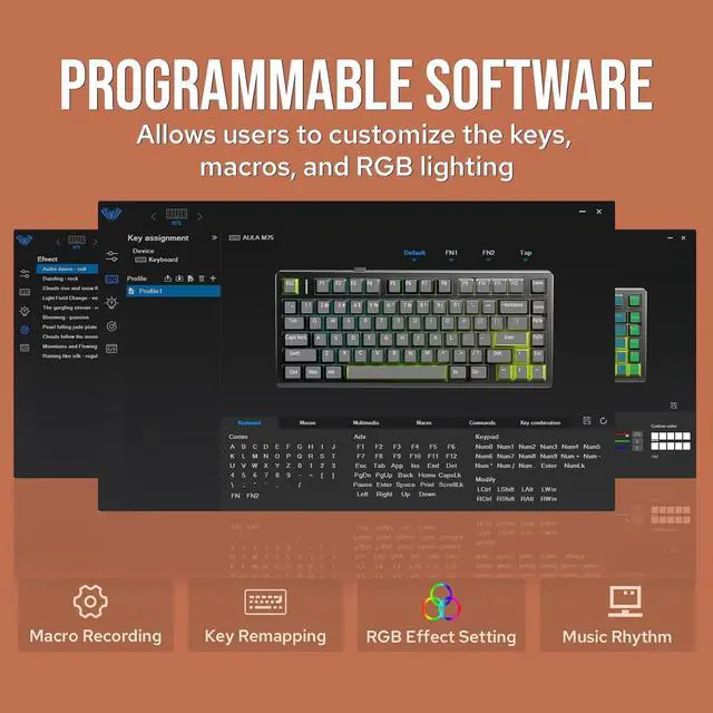 Alt view image 6 of 7 - EPOMAKER Aula M75 Wireless Gaming Keyboard with 8000mAh Battery, 75% CNC Aluminum Mechanical Keyboard, Hot Swappable Creamy Keyboard, RGB Backlight, NKRO for Games/Office (Blue&White&Orange)