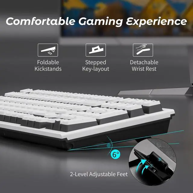 Alt view image 6 of 7 - Hexgears X4 Wireless Mechanica Keyboard, 99-Key Linear Switch White Backlit Gaming Keyboard - NKRO 2.4G/USB-C with Wrist Rest, Pudding Keycaps-White