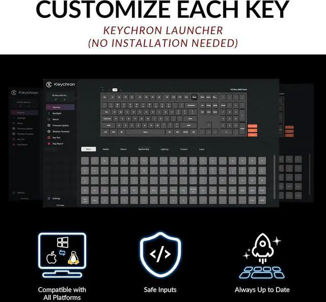Alt view image 4 of 7 - Keychron V6 Max Wireless Custom Mechanical Keyboard, 2.4 GHz Bluetooth 5.1 QMK Full-Size Layout RGB with Hot-swappable Silent Red Switch Compatible with Mac Windows Linux