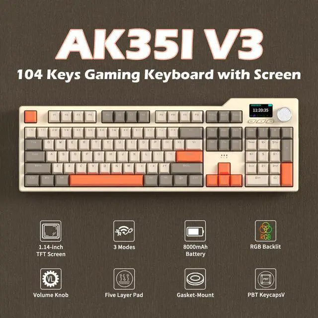 Alt view image 2 of 7 - NACODEX AK35I V3 104 Keys RGB Gasket Mount Mechanical Keyboard | Amazing 8000mAh Bluetooth /2.4G /Wired PC Gaming Custom Keyboard with Five Layer Pad | Knob Control | Cherry Profile PBT Keycaps