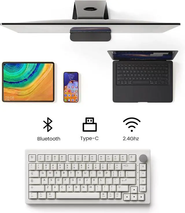 Alt view image 7 of 7 - Akko 5075B Plus Air 75% Mechanical Keyboard Gasket Mount Hot Swappable RGB Wireless/Bluetooth/Wired Gaming Keyboard with PBT Dye-Sub Cherry Profile Keycaps for Mac/Win/WebV3 Piano Pro Switch