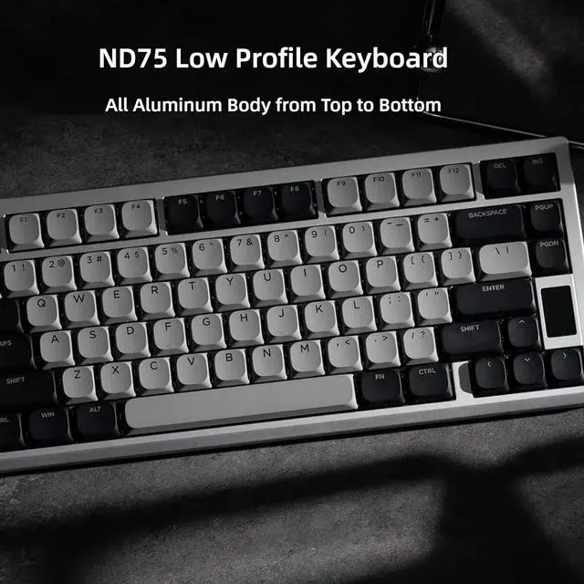 Alt view image 2 of 7 - Chilkey ND75 LP Low Profile Keyboard: 75 Percent Wireless Aluminum Mechanical Gaming Keyboard w/Screen, Tri-Mode, Quick Disassembly, RGB Backlit Key Board for Laptop Office PC (Silver)