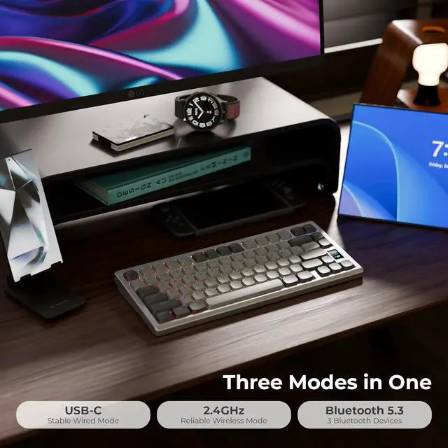 Alt view image 5 of 7 - Chilkey ND75 LP Low Profile Keyboard: 75 Percent Wireless Aluminum Mechanical Gaming Keyboard w/Screen, Tri-Mode, Quick Disassembly, RGB Backlit Key Board for Laptop Office PC (Silver)