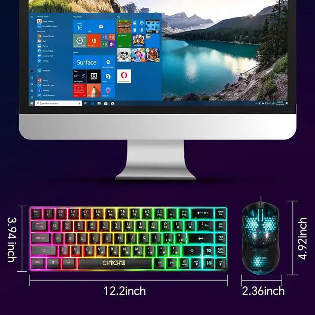 Alt view image 2 of 7 - CHONCHOW 60% Gaming Keyboard and Mouse Combo, 68 Keys Wired LED RGB Backlit Black Gaming Keyboard and RGB Backlit Mouse, Small Light up Keyboard for PC Xbox PS4 (Black)