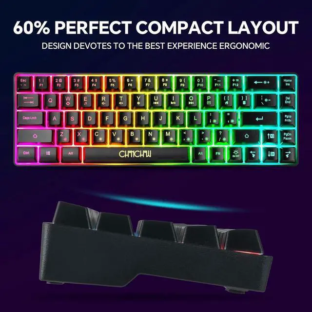 Alt view image 4 of 7 - CHONCHOW 60% Gaming Keyboard and Mouse Combo, 68 Keys Wired LED RGB Backlit Black Gaming Keyboard and RGB Backlit Mouse, Small Light up Keyboard for PC Xbox PS4 (Black)
