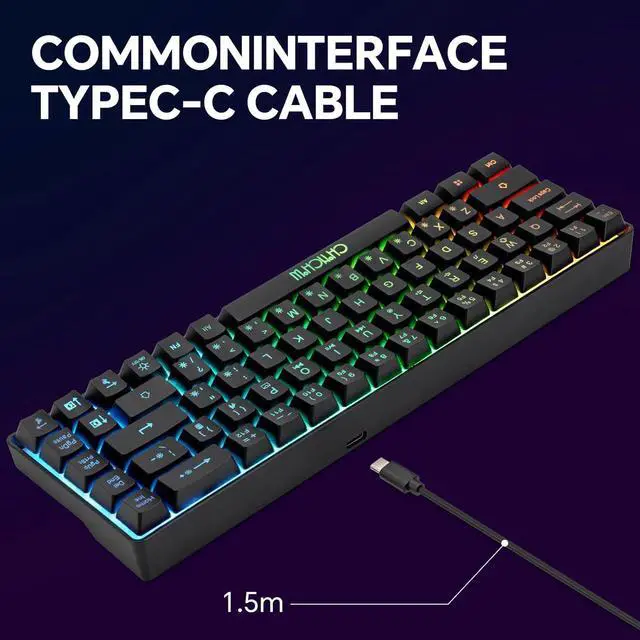 Alt view image 5 of 7 - CHONCHOW 60% Gaming Keyboard and Mouse Combo, 68 Keys Wired LED RGB Backlit Black Gaming Keyboard and RGB Backlit Mouse, Small Light up Keyboard for PC Xbox PS4 (Black)