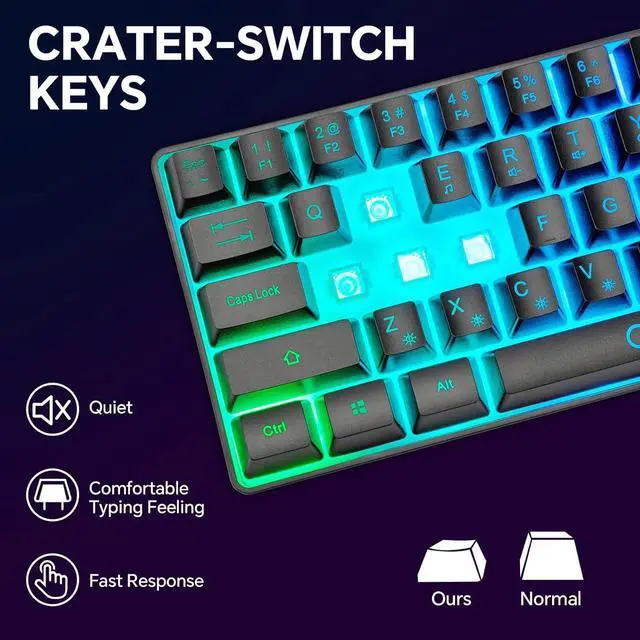 Alt view image 6 of 7 - CHONCHOW 60% Gaming Keyboard and Mouse Combo, 68 Keys Wired LED RGB Backlit Black Gaming Keyboard and RGB Backlit Mouse, Small Light up Keyboard for PC Xbox PS4 (Black)