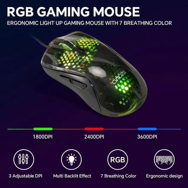 Alt view image 7 of 7 - CHONCHOW 60% Gaming Keyboard and Mouse Combo, 68 Keys Wired LED RGB Backlit Black Gaming Keyboard and RGB Backlit Mouse, Small Light up Keyboard for PC Xbox PS4 (Black)