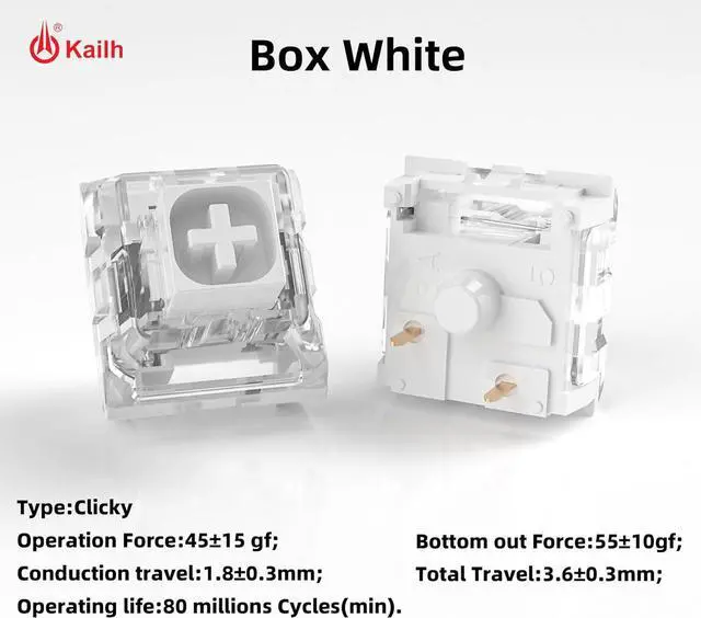 Alt view image 2 of 7 - Kailh Box White Clicky Keyboard Switch,3-pin 45gf Pre-Lubed Dustproof Waterproof RGB SMD Key Switches for Mechanical Gaming Keyboard(White,90pcs)