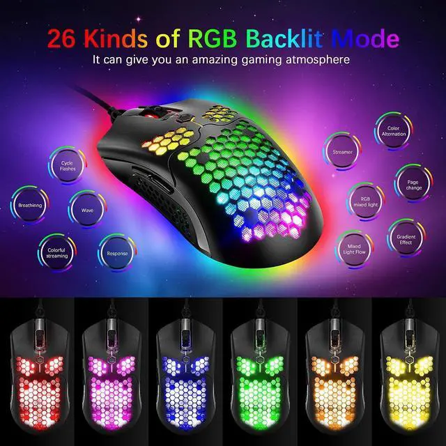 Alt view image 5 of 7 - Gaming Keyboard and Mouse and Mouse Pad,Wired Green Backlit Mechanical Keyboard,Superlight RGB Gaming Mouse,12000DPI Optical Sensor,6 Programmable Buttons Mice for PC Gamers