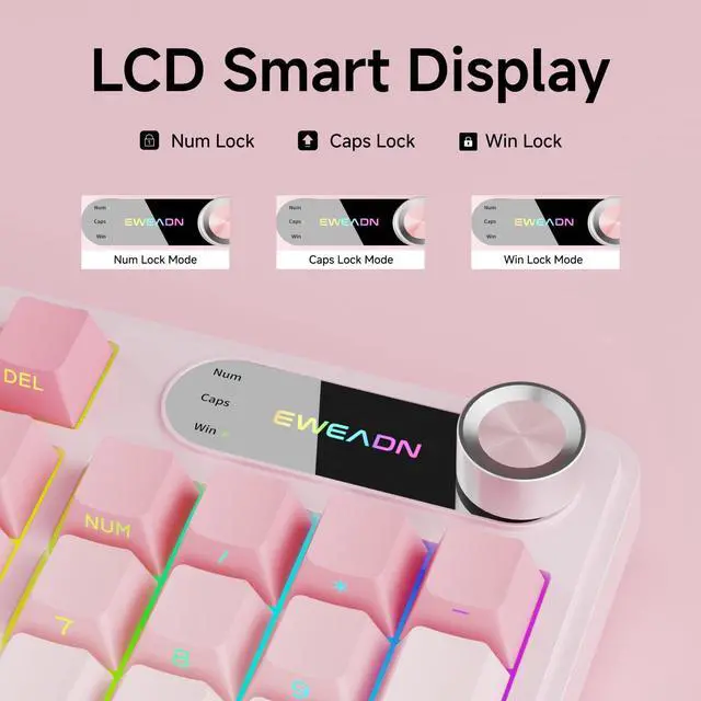 Alt view image 4 of 7 - V102 Wired Keyboard, 98 Keys Creamy Gaming Keyboard with Number Pad, Display Screen & Media Knob RGB Silent Wired Cute Computer Keyboard for Laptop PC Gamer - Gradient Pink