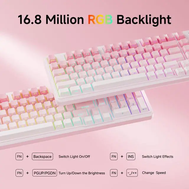 Alt view image 7 of 7 - V102 Wired Keyboard, 98 Keys Creamy Gaming Keyboard with Number Pad, Display Screen & Media Knob RGB Silent Wired Cute Computer Keyboard for Laptop PC Gamer - Gradient Pink