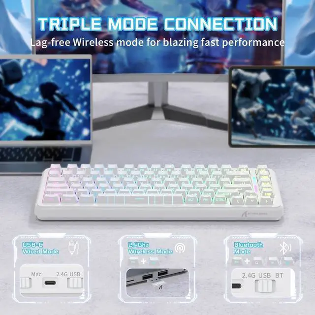 Alt view image 6 of 7 - ATTACK SHARK X82 PRO HE Wireless Rapid Trigger RGB Mechanical Gaming Keyboard with Adjustable Actuation,2.4G/Wired/BT,8K Polling Rate,Hall Effect Magnetic Switch,5000mAh Battery for FPS(White Contour)