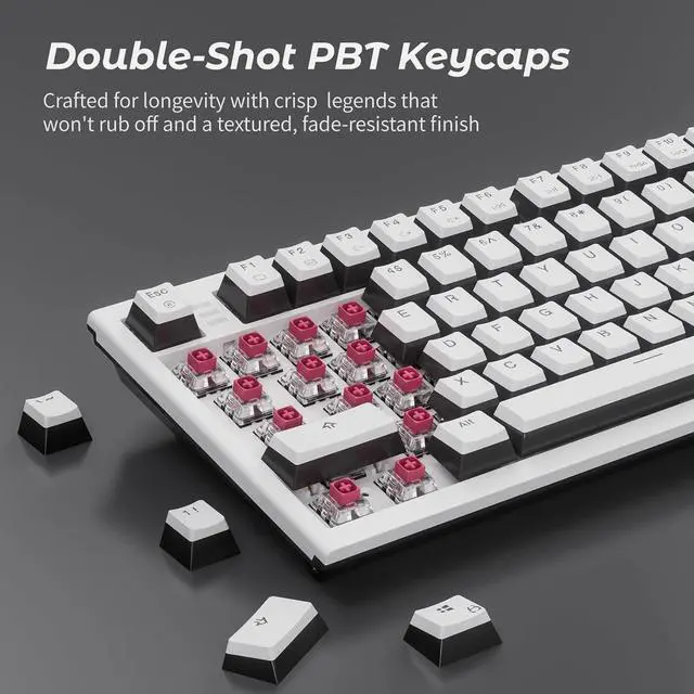 Alt view image 5 of 7 - Hexgears X4 Wireless Mechanica Keyboard, 99-Key Linear Switch White Backlit Gaming Keyboard - NKRO 2.4G/USB-C with Wrist Rest, Pudding Keycaps-White