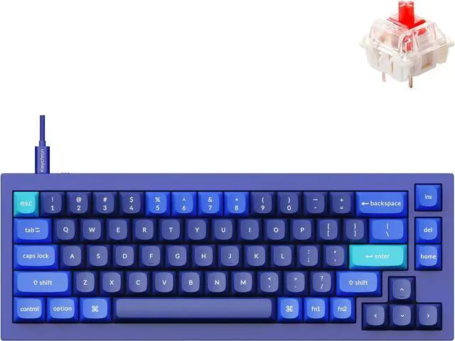 Main image of Keychron Q2 Wired Custom Mechanical Keyboard, QMK/VIA Programmable Macro, Full Aluminum, Hot-Swappable Gateron G Pro Red Switch, 65% Layout Double Gasket Compatible with Mac and Windows - Blue