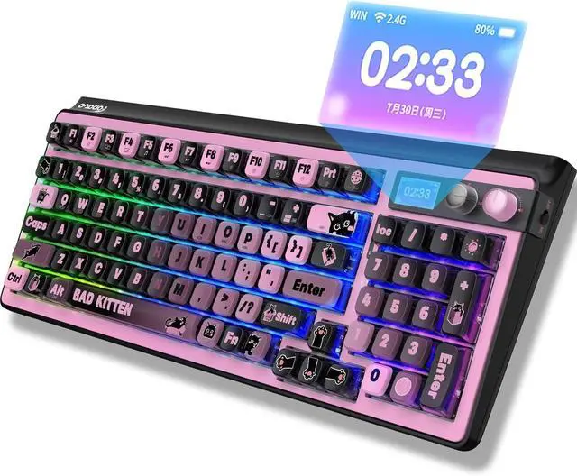 Main image of 98% Mechanical Gaming Keyboard,96 Keys Full Key Rollover Wireless Keyboard Hot Swappable Gasket Structure,Bluetooth,2.4GHz,USB-A to C 3-Mode,with Screen,RGB,PBT Keycaps,for PC Laptop (Black)
