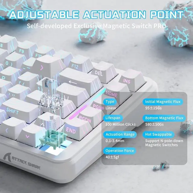 Alt view image 5 of 7 - ATTACK SHARK X82 PRO HE Wireless Rapid Trigger RGB Mechanical Gaming Keyboard with Adjustable Actuation,2.4G/Wired/BT,8K Polling Rate,Hall Effect Magnetic Switch,5000mAh Battery for FPS(White Contour)