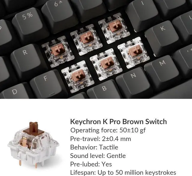Alt view image 2 of 7 - Keychron K10 Full Size 104 Keys Bluetooth Wireless/USB Wired Mechanical Gaming Keyboard for Mac with K Pro Brown Switch/RGB Backlight/Multitasking Computer Keyboard for Windows, Aluminum Frame