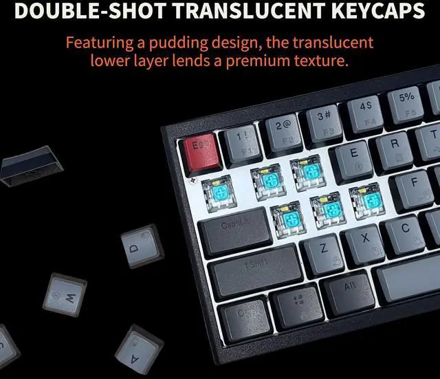 Alt view image 4 of 7 - Hexgears X1 Pro Wireless Mechanica Keyboard, Hot-swappable Clicky Switch Gaming Keyboard Bluetooth/2.4G/USB-C 65% Mini Compact with Wrist Rest - Blakc/Gray