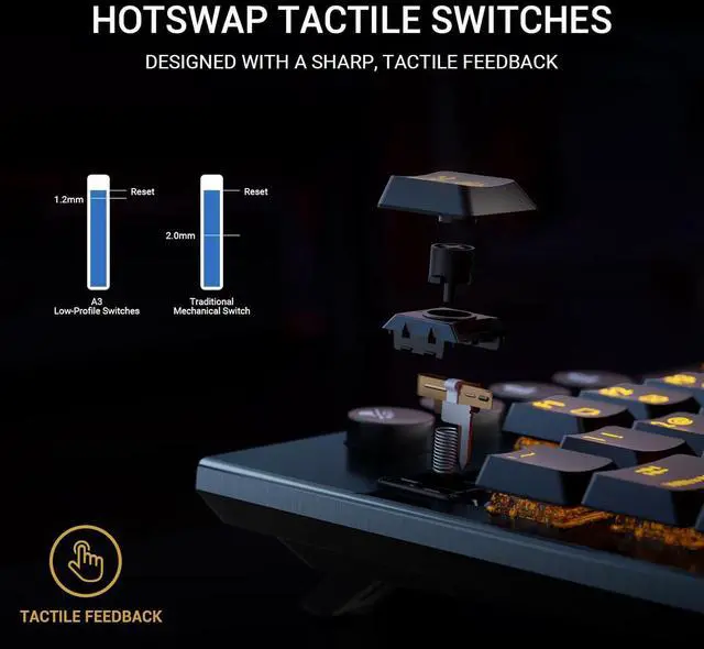 Alt view image 2 of 7 - Hexgears Immersion A3 TKL Low-Profile Wireless Mechanical Keyboard, BT5.0/2.4GHz/USB-C Hot-Swappable Tactile Switches, RGB Backlit, Display Screen & 5800mAh Battery Gaming Keyboard for Pc/Mac/Tablet