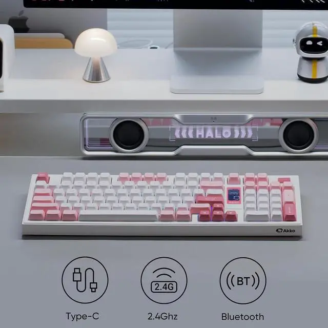 Alt view image 3 of 7 - Akko 5098B Wireless Gaming Keyboard with Screen, Prunus Lannesiana Hot-Swappable Mechanical Keyboard with Scroll Wheel, Numberpad, RGB Gasket Keyboard, Piano Pre Lubed Switch