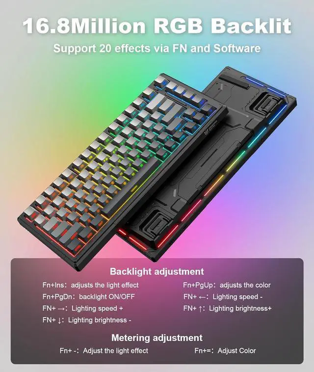 Alt view image 3 of 7 - Wireless Gaming Keyboards Gasket Mechanical Keyboard,8000mAh -Tri-Mode BT5.0/2.4GHz/USB-C 75% Hot Swappable Custom KeyboardRGB BacklitPre-lubed Reaper SwitchesSide Printed PBT Keycaps(Black Gray)