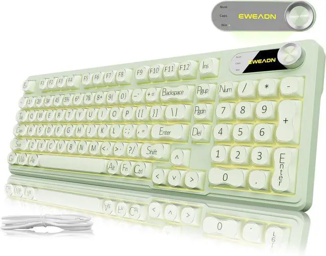 Main image of V102 Wired Keyboard, 98 Keys Creamy Gaming Keyboard with Number Pad, Display Screen & Media Knob RGB Silent Wired Cute Computer Keyboard for Laptop PC Gamer - Green