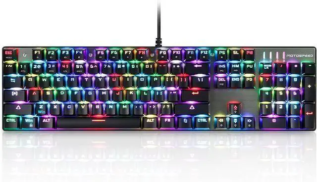 Main image of MOTOSPEED CK104 RGB LED Backlit Wired Mechanical Gaming Keyboard, 104 Keys Hot-Swap Mechanical Keyboard w/Aluminum Base, Upgraded Socket and Noise Absorbing Foams, Soft Tactile Red Switch