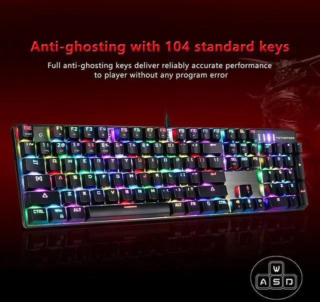 Alt view image 2 of 6 - MOTOSPEED CK104 RGB LED Backlit Wired Mechanical Gaming Keyboard, 104 Keys Hot-Swap Mechanical Keyboard w/Aluminum Base, Upgraded Socket and Noise Absorbing Foams, Soft Tactile Red Switch