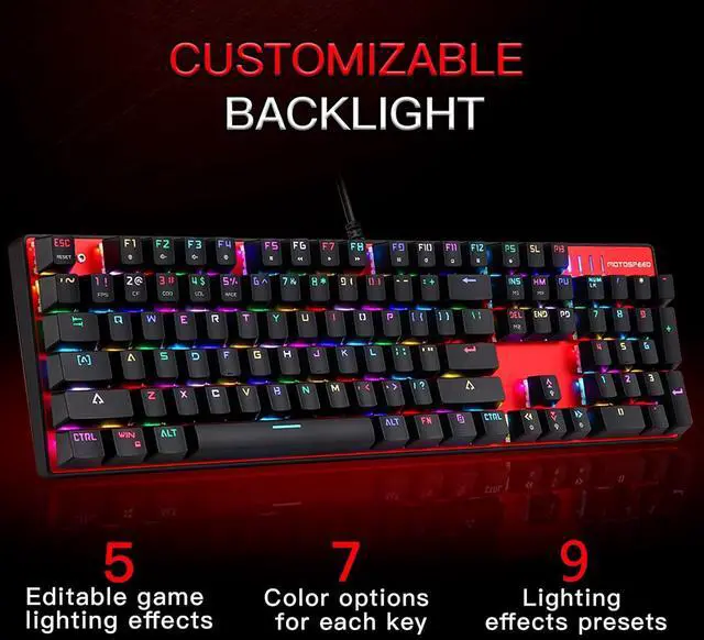 Alt view image 4 of 6 - MOTOSPEED CK104 RGB LED Backlit Wired Mechanical Gaming Keyboard, 104 Keys Hot-Swap Mechanical Keyboard w/Aluminum Base, Upgraded Socket and Noise Absorbing Foams, Soft Tactile Red Switch