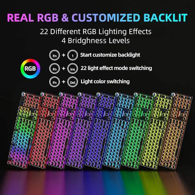 Alt view image 3 of 7 - Typewriter Mechanical Gaming Keyboard and Mouse Combo, Rainbow RGB Backlit Wired Keyboards with Blue Switches Round Keycaps Media Control Knob for PC Computer