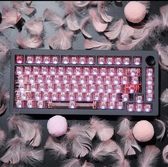 Alt view image 2 of 7 - Pink Crystal Clear Keycaps Set, 156 Keys Cherry Profile Transparent Keycaps, Shine Through Keyboard caps for 60% 65% 75% 100% Backlit Mx Switches Mechanical Gaming Keyboard