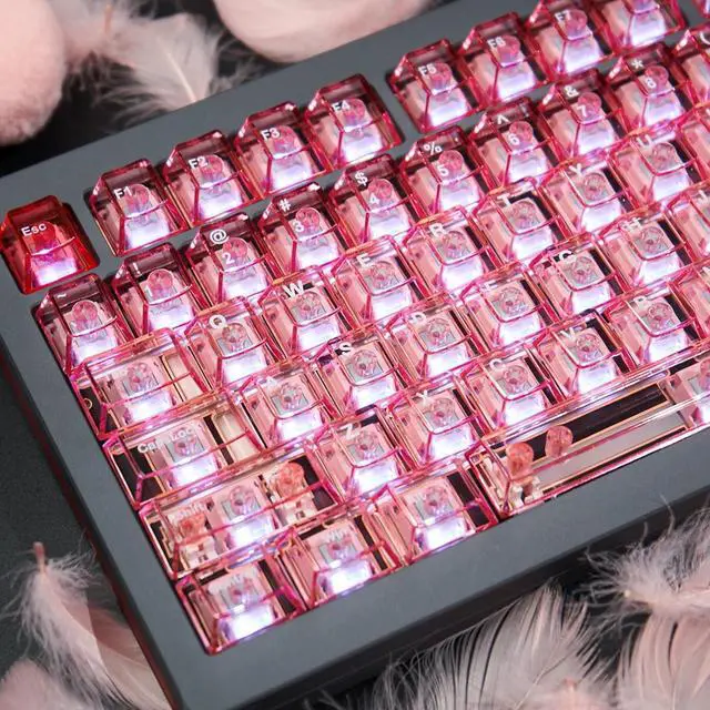 Main image of Pink Crystal Clear Keycaps Set, 156 Keys Cherry Profile Transparent Keycaps, Shine Through Keyboard caps for 60% 65% 75% 100% Backlit Mx Switches Mechanical Gaming Keyboard