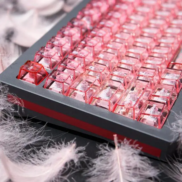 Alt view image 5 of 7 - Pink Crystal Clear Keycaps Set, 156 Keys Cherry Profile Transparent Keycaps, Shine Through Keyboard caps for 60% 65% 75% 100% Backlit Mx Switches Mechanical Gaming Keyboard