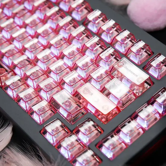 Alt view image 4 of 7 - Pink Crystal Clear Keycaps Set, 156 Keys Cherry Profile Transparent Keycaps, Shine Through Keyboard caps for 60% 65% 75% 100% Backlit Mx Switches Mechanical Gaming Keyboard