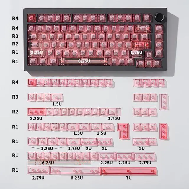 Alt view image 6 of 7 - Pink Crystal Clear Keycaps Set, 156 Keys Cherry Profile Transparent Keycaps, Shine Through Keyboard caps for 60% 65% 75% 100% Backlit Mx Switches Mechanical Gaming Keyboard