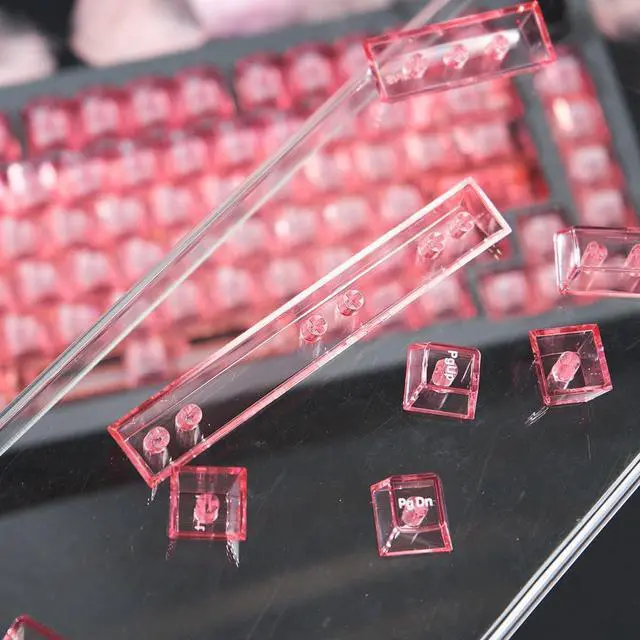 Alt view image 7 of 7 - Pink Crystal Clear Keycaps Set, 156 Keys Cherry Profile Transparent Keycaps, Shine Through Keyboard caps for 60% 65% 75% 100% Backlit Mx Switches Mechanical Gaming Keyboard