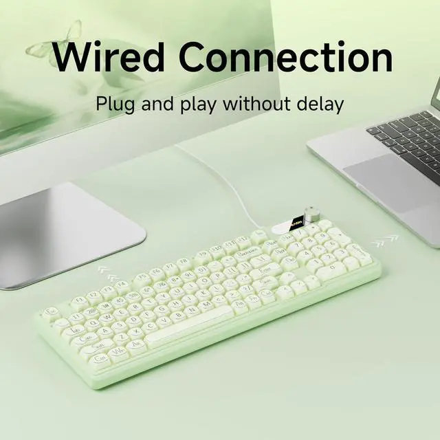 Alt view image 5 of 7 - V102 Wired Keyboard, 98 Keys Creamy Gaming Keyboard with Number Pad, Display Screen & Media Knob RGB Silent Wired Cute Computer Keyboard for Laptop PC Gamer - Green